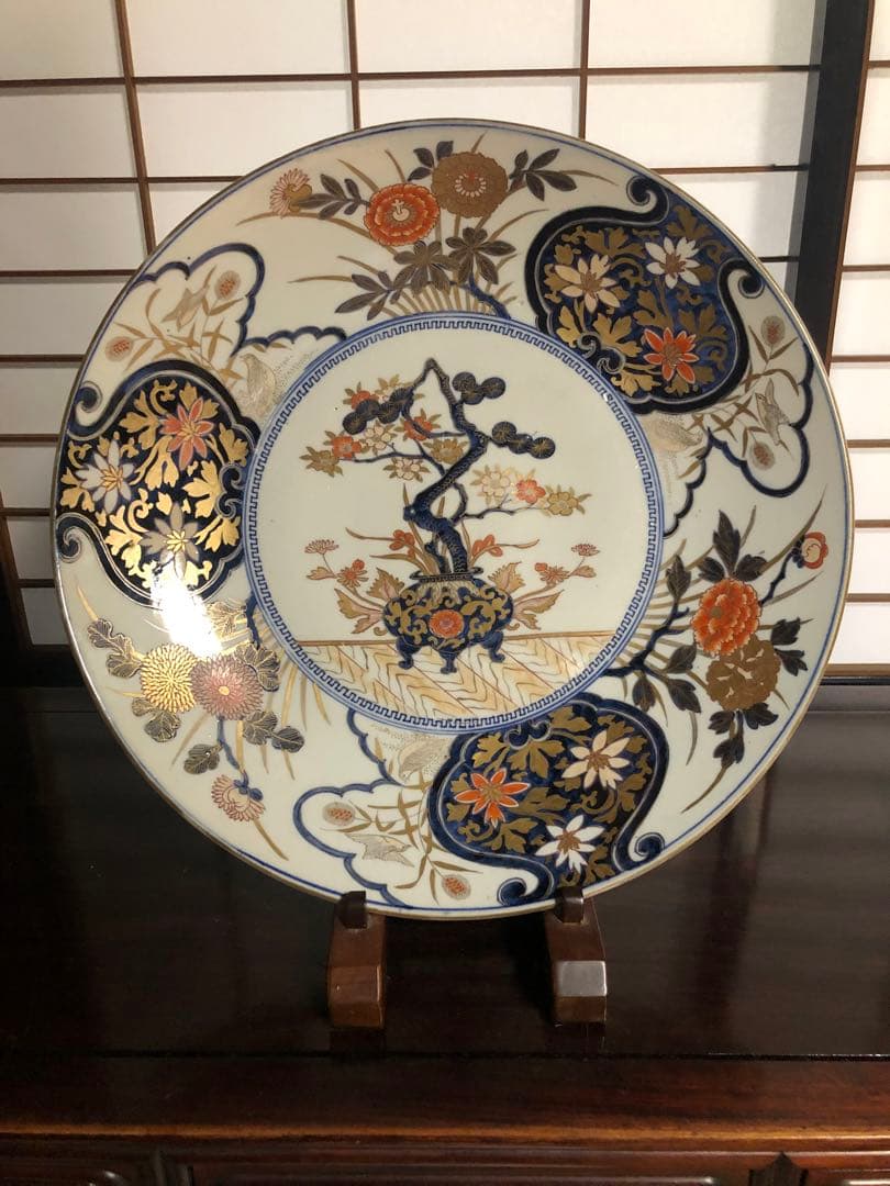 古伊万里染錦花篭手大皿直径約47㎝