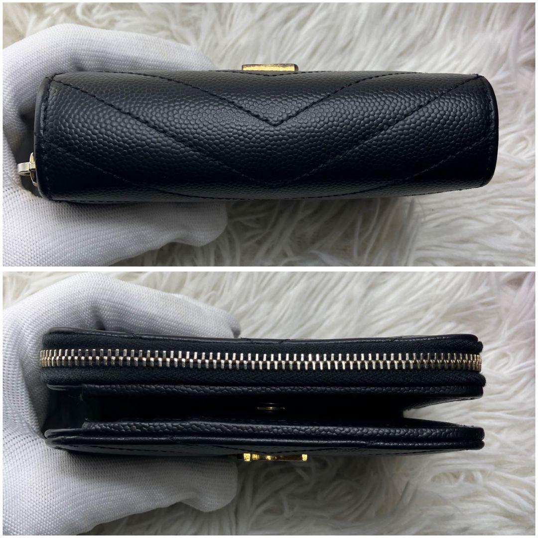 【極美品】サンローラン 財布 YSL キャビアスキン ブラック コンパクト