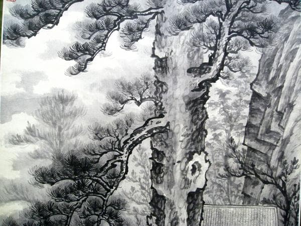 #中国古玩 #掛軸 #絹本 #松 #春秋山水 #肉筆 #中華 #中国作家