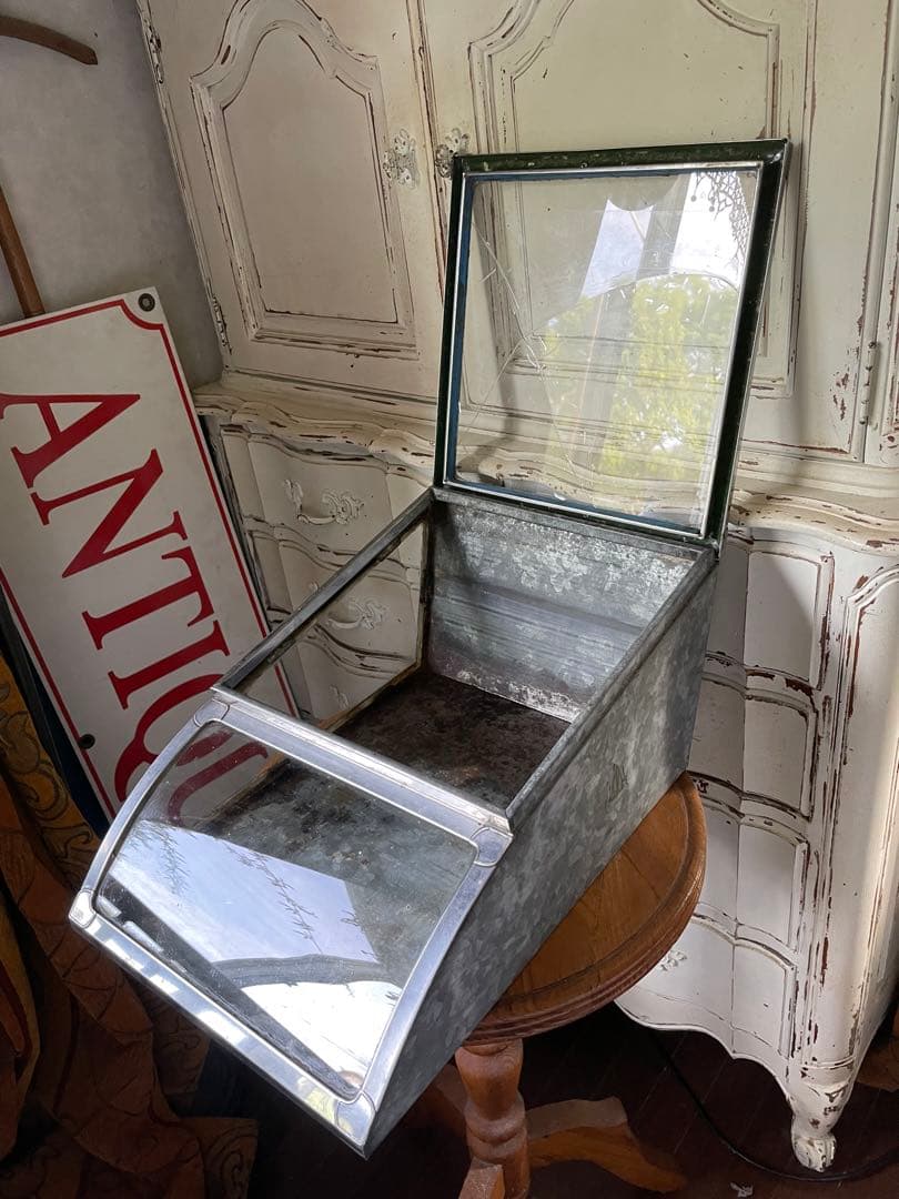 フランス　アンティーク　ディスプレイ　ショー　ケース　ガラス　ブリキ　お菓子レア