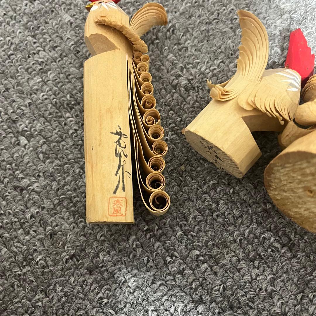郷土玩具　笹野一刀彫　お鷹ぽっぽ　尾長鶏ポッポ 鷹の彫刻鶏の彫刻　９点セット