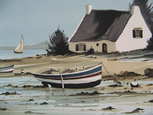 絵画　リトグラフ　海辺