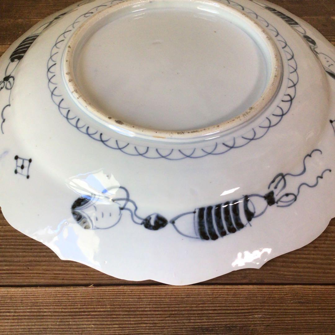 No4177古伊万里　赤絵金彩花鳥文　輪花大皿　直径40.5cm 飾皿　送料無料