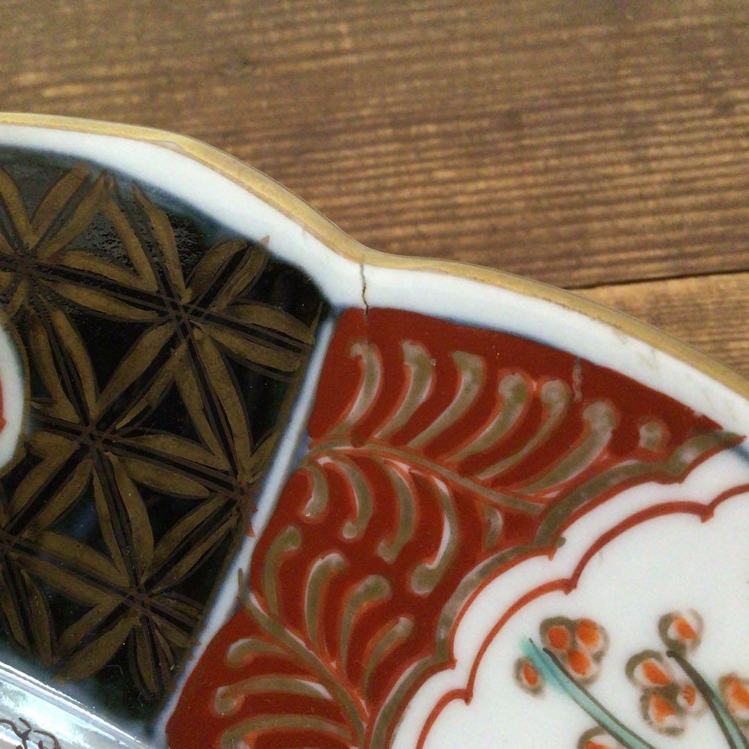 No4177古伊万里　赤絵金彩花鳥文　輪花大皿　直径40.5cm 飾皿　送料無料