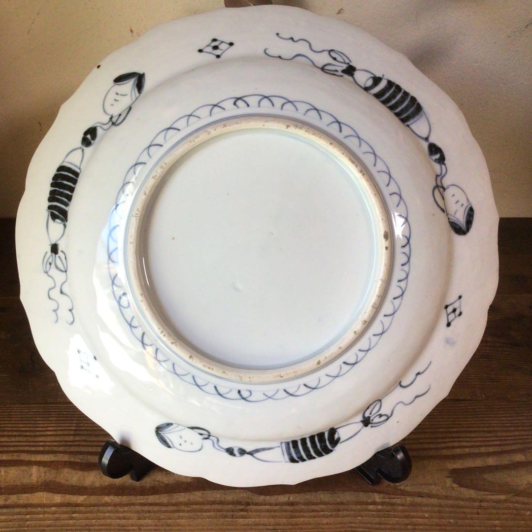 No4177古伊万里　赤絵金彩花鳥文　輪花大皿　直径40.5cm 飾皿　送料無料