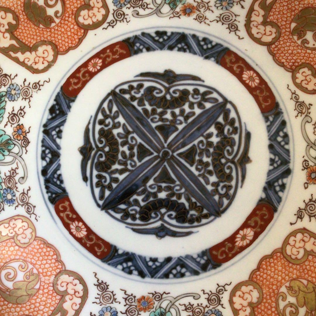 No4177古伊万里　赤絵金彩花鳥文　輪花大皿　直径40.5cm 飾皿　送料無料