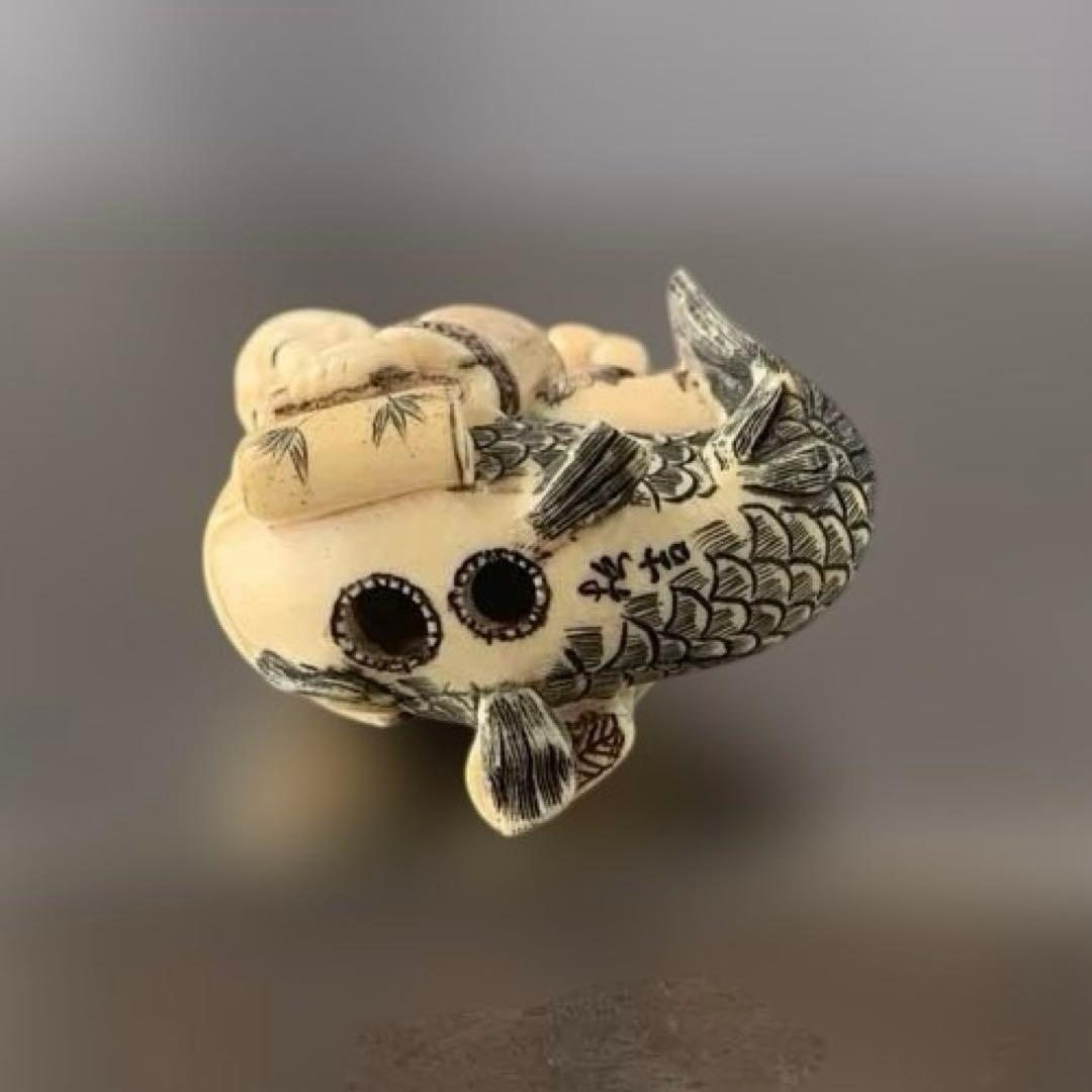 時代物 置物 魚にまたがる人物