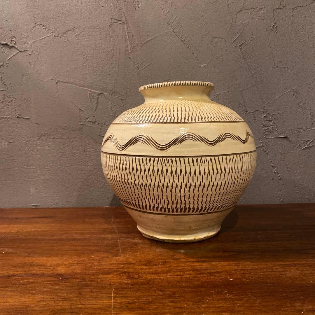 時代物 小鹿田焼 飛び鉋 花器 壺 フラワーベース アート 骨董品 アンティーク