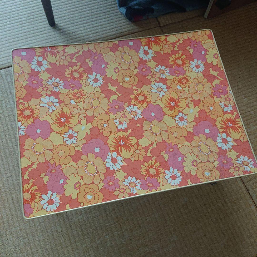 アンティークレトロポップな花柄ローテーブルオレンジカラー