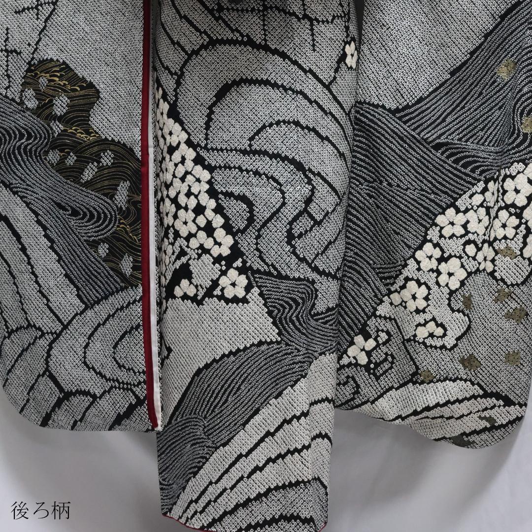 総絞り◆成人式◆振袖5点セット ◆163cmフルセット帯オマケ黒ブラック04Sh