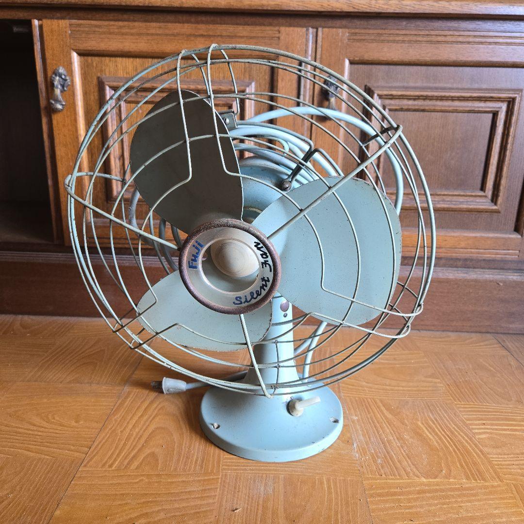 レトロ 青緑 家庭用扇風機 3枚羽