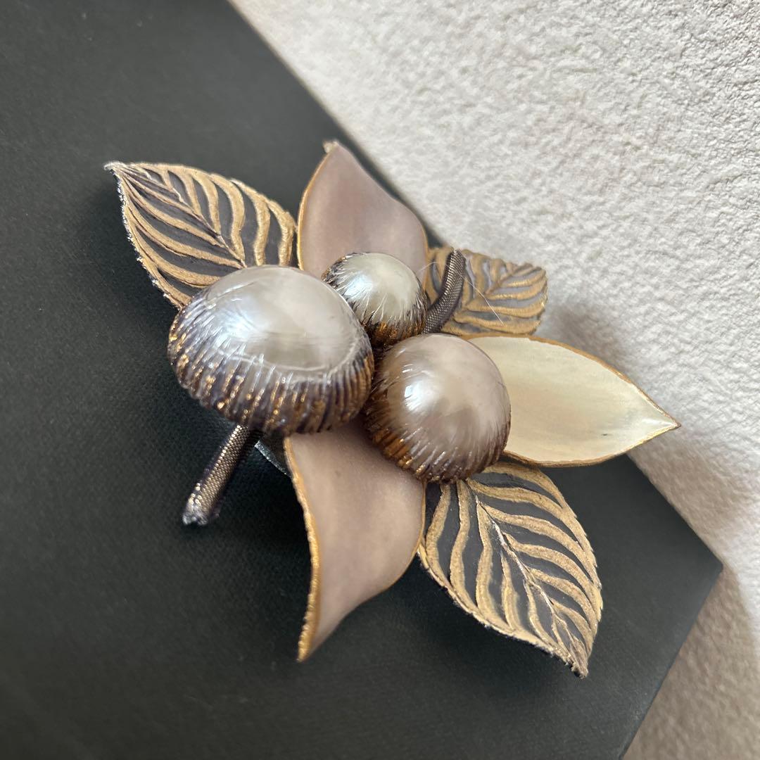 シレアパリ Cilea Paris ブローチ コサージュ ゴールド系 花