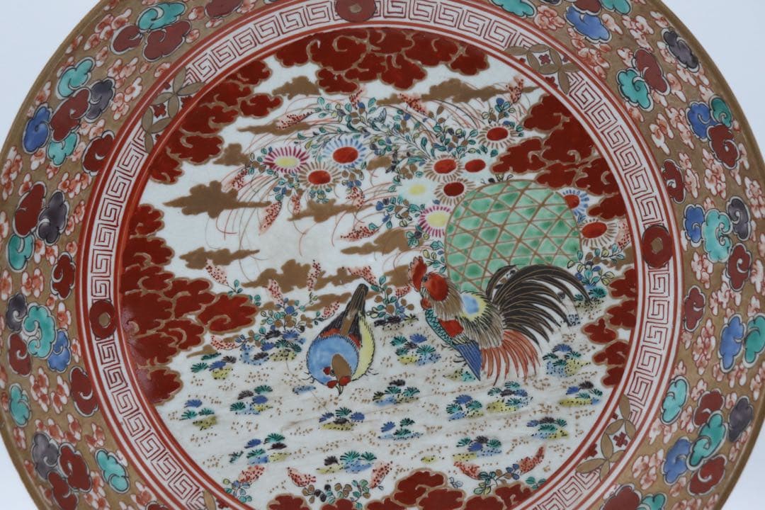 江戸　九谷焼　大皿　鶏　送料込み250506