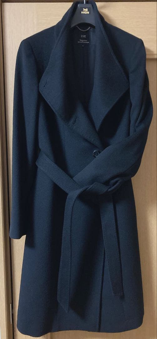 23区 ブラック ベルト付　ロングコート サイズ38 Mサイズ　羊毛✖︎アンゴラ