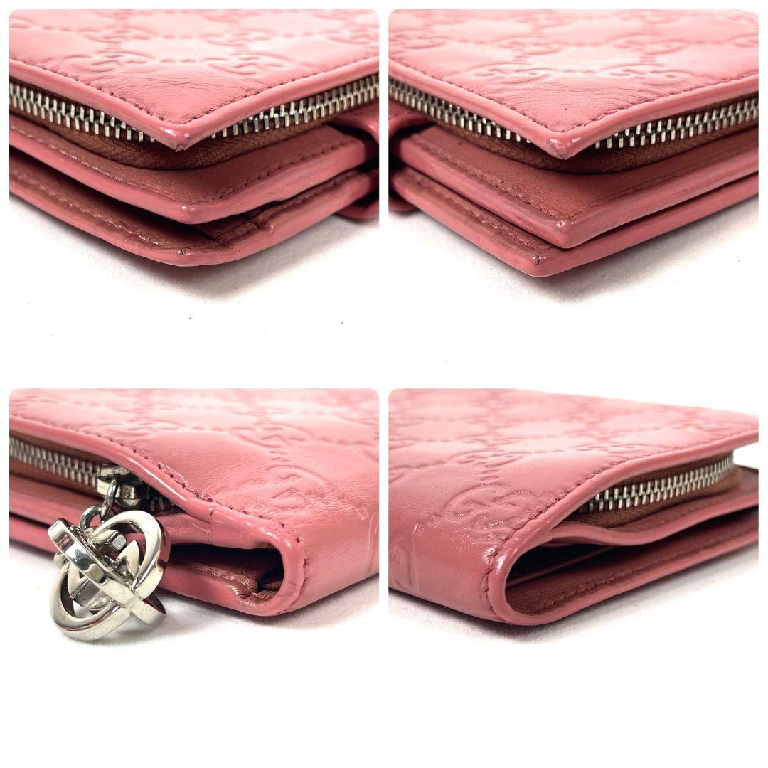 グッチ　折り財布　インターロッキング　シマレザー　GGロゴ　エンボス　レザー