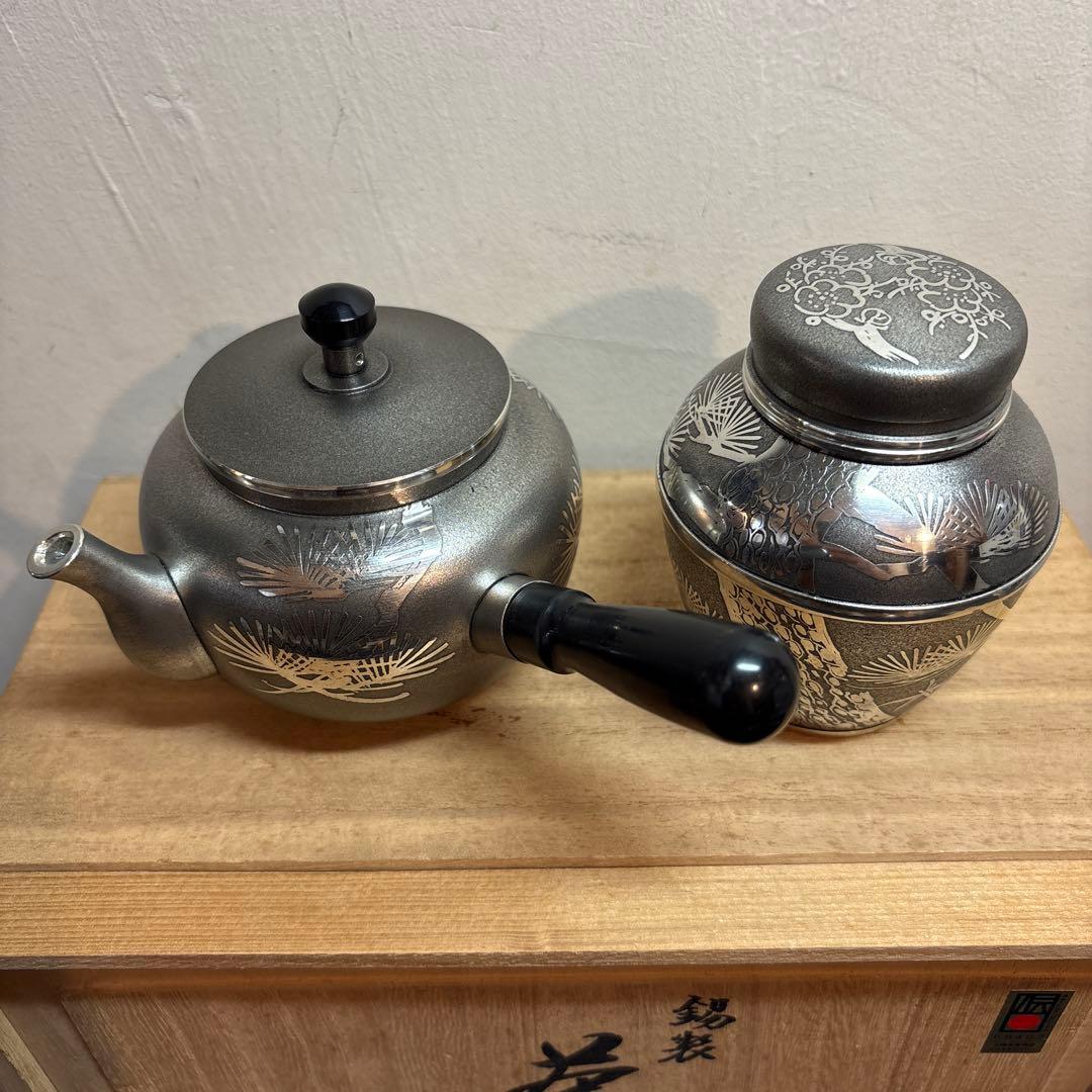 ア*️様 乾茂號造　本錫茶道具セット 急須 茶筒 茶托
