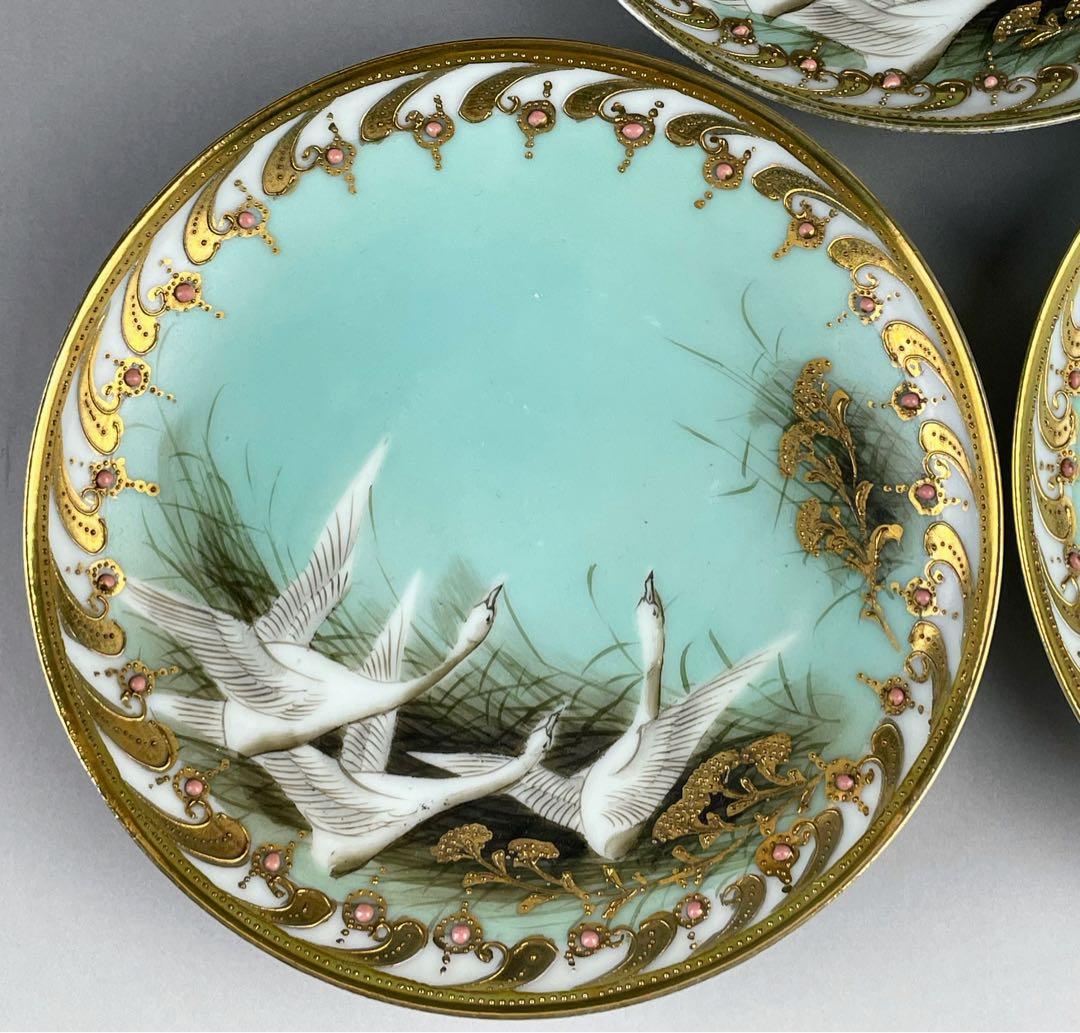 【希少】オールドノリタケ フライングスワン 脚付きティーカップ ソーサー 3客