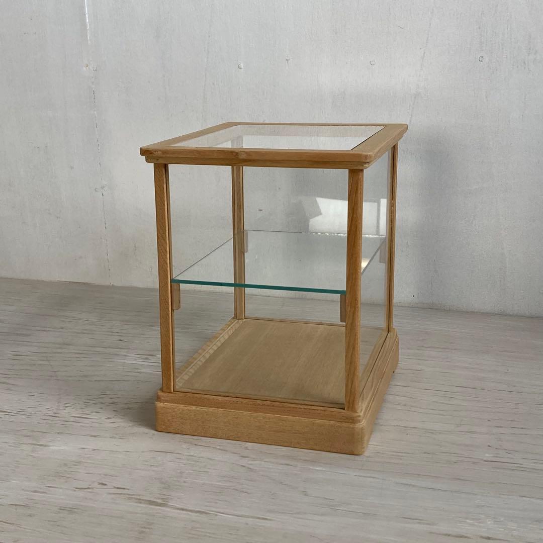 古い木製 小振り ガラスケース 2段 卓上ショーケース 小物入れ 扉なし