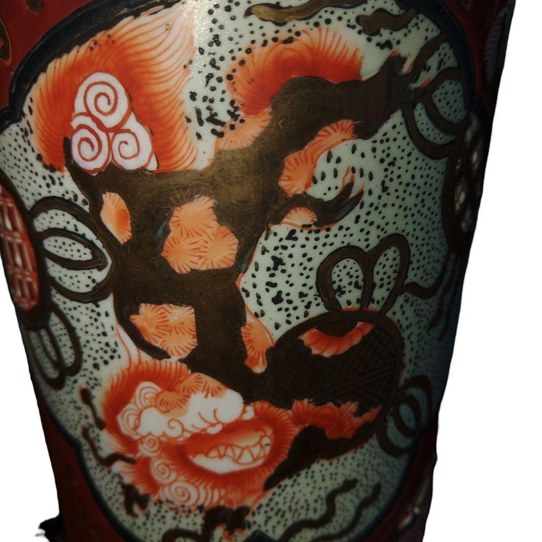 金彩草花文双耳花瓶　高さ36.5cm