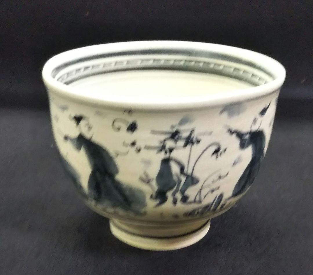 茶道具 茶碗 安南手 人物文 高槻 古曽部 寒川義崇 共箱 美品