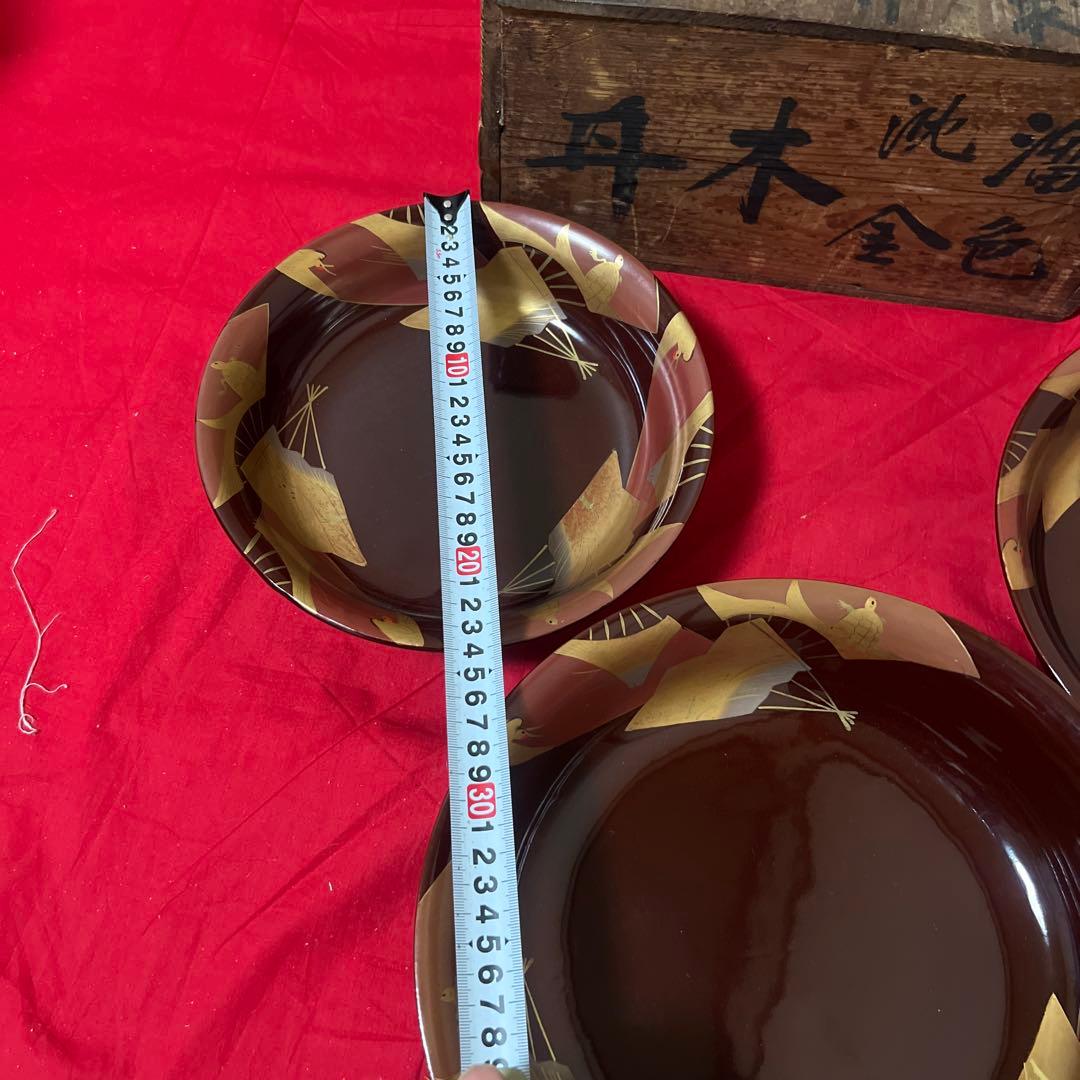 古美術　輪島塗　溜色沈金三つ組丼　木製　大正十年