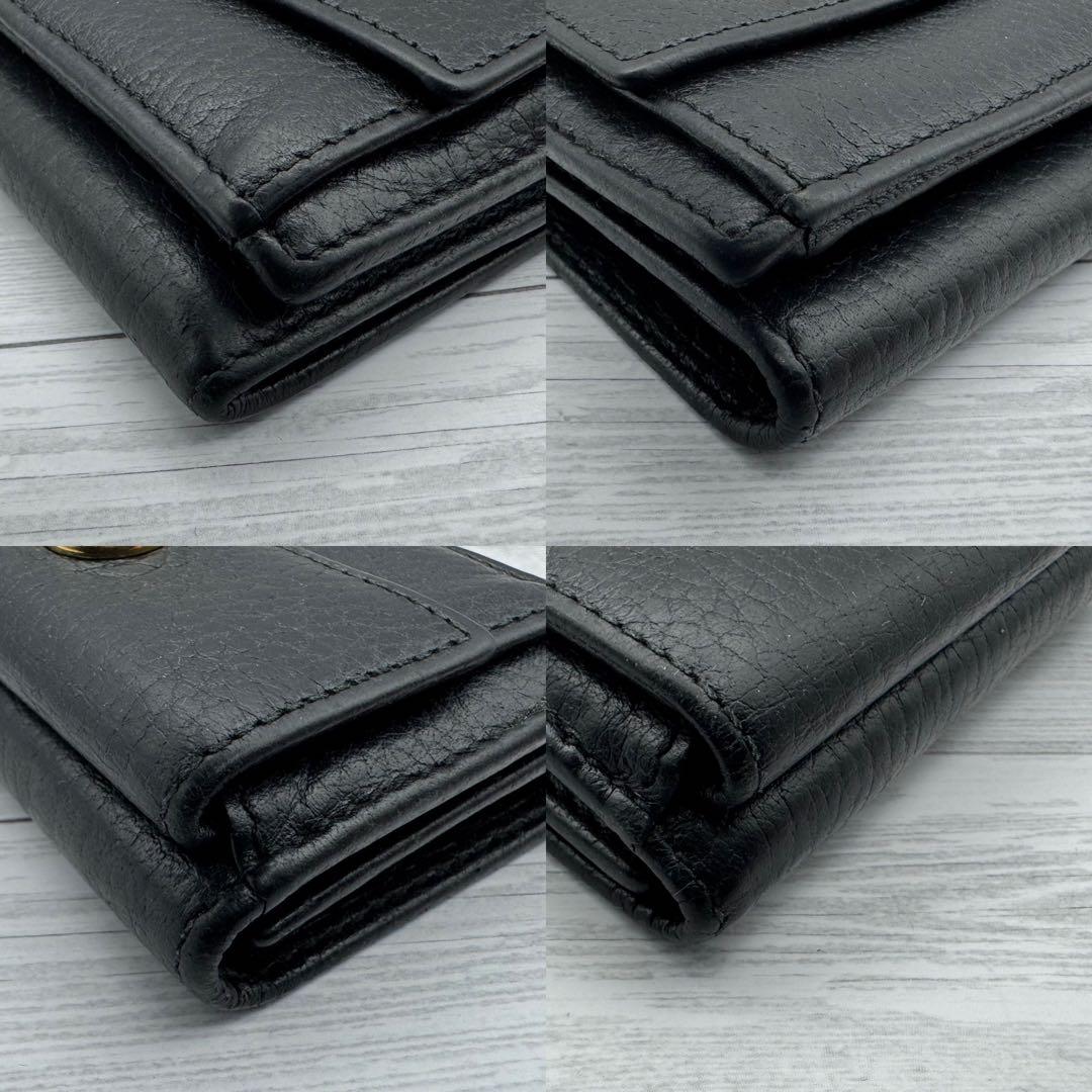 【美品】GUCCI　三つ折り財布　マーモント　GG　レザー　ブラック