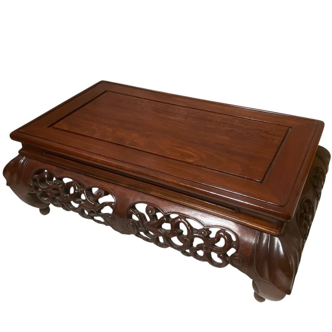 中国美術 透龍霊芝彫長方花台 唐木台 香炉台 盆栽台 飾台 紫檀花梨 古美術品