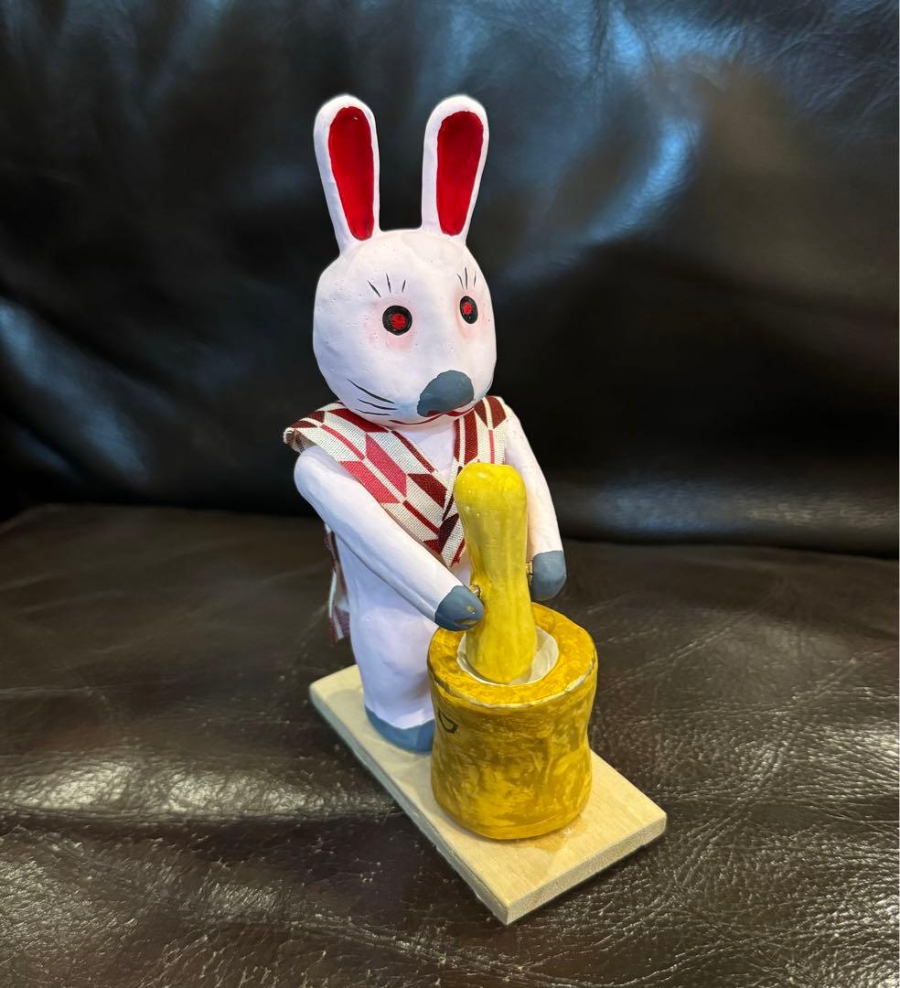 長門張子　杵つきうさぎ　餅つき　からくり　民芸品　郷土玩具