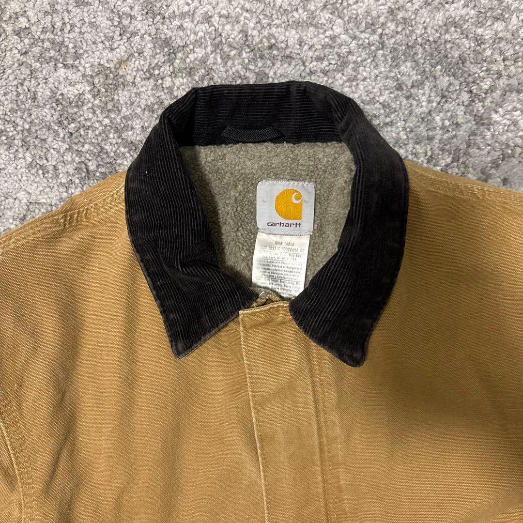 Carhartt ダックジャケット ブラウン 襟コーデュロイ