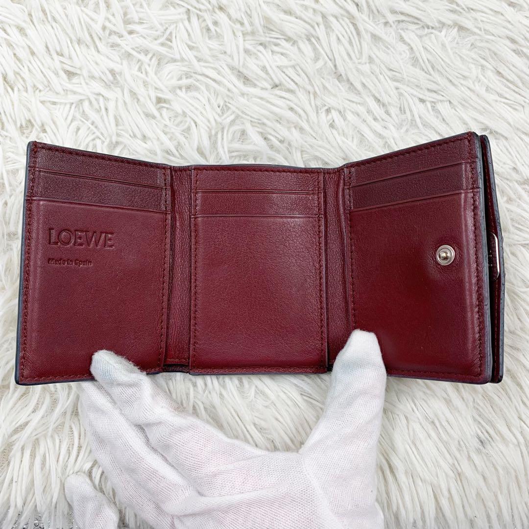 【✨極美品✨】ロエベ 三つ折り財布 アナグラム トライフォールド バーガンディ