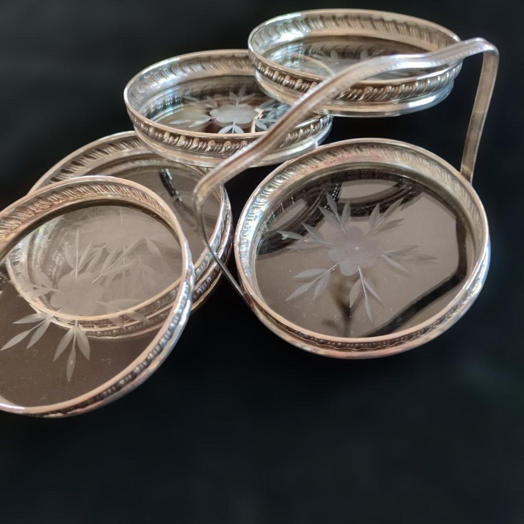 ホルダー付き銀製コースター6枚セット