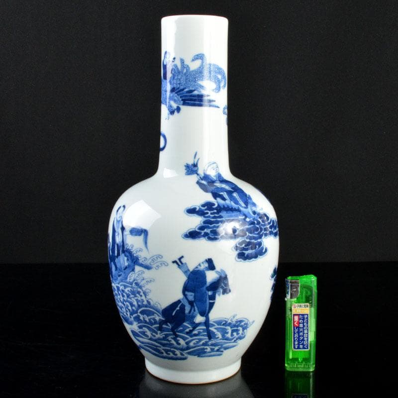 中国　大清乾隆年製　青花　人物文　長頸瓶　M　R4724B