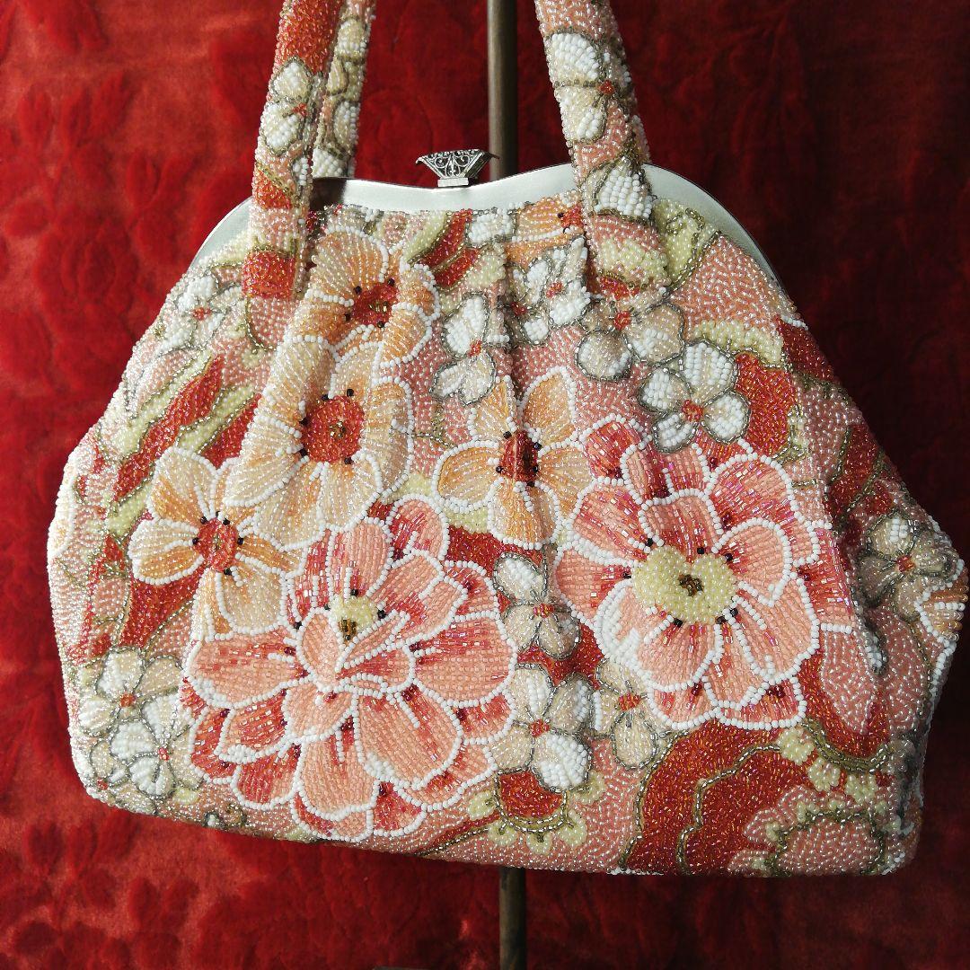 はしもと 花柄 豪華総ビーズ刺繍 ハンドバッグ