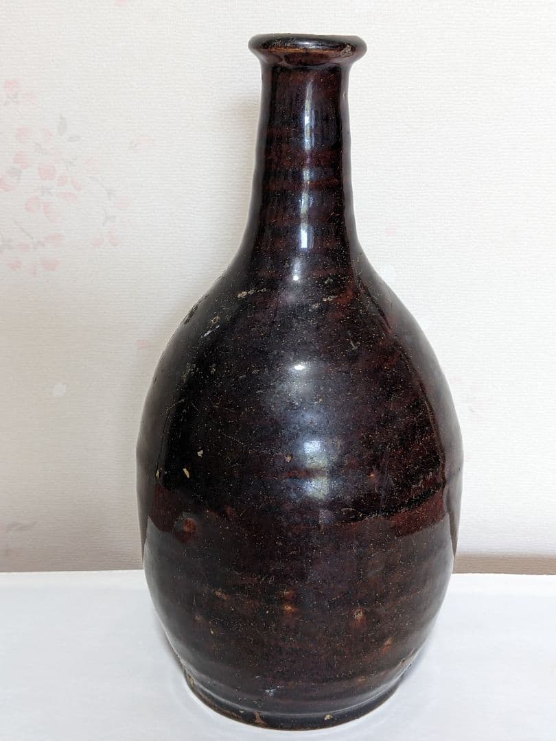 ♦江戸時代 尾呂窯 鉄釉 徳利 瓶 酒器 18世紀初頭 花器 花生置物 骨董品