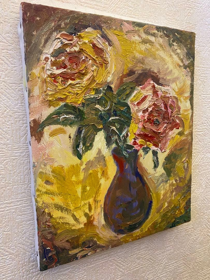 油彩画　【薔薇と花瓶】F3