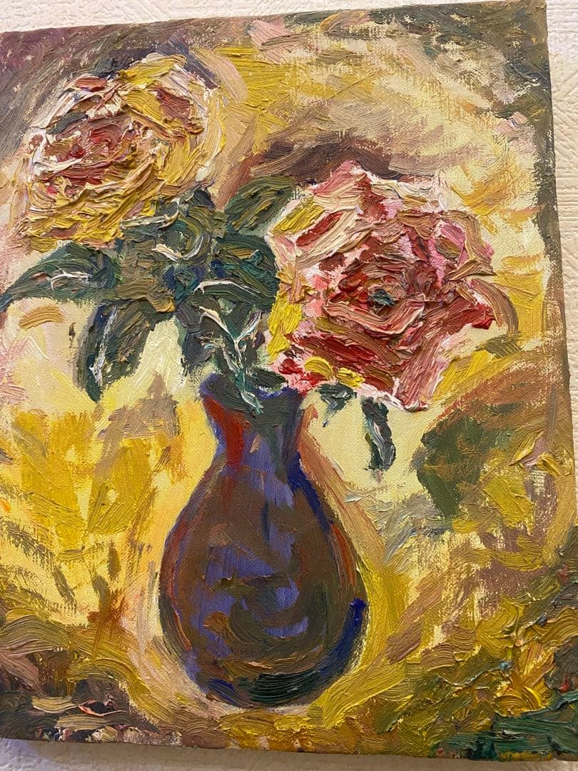 油彩画　【薔薇と花瓶】F3