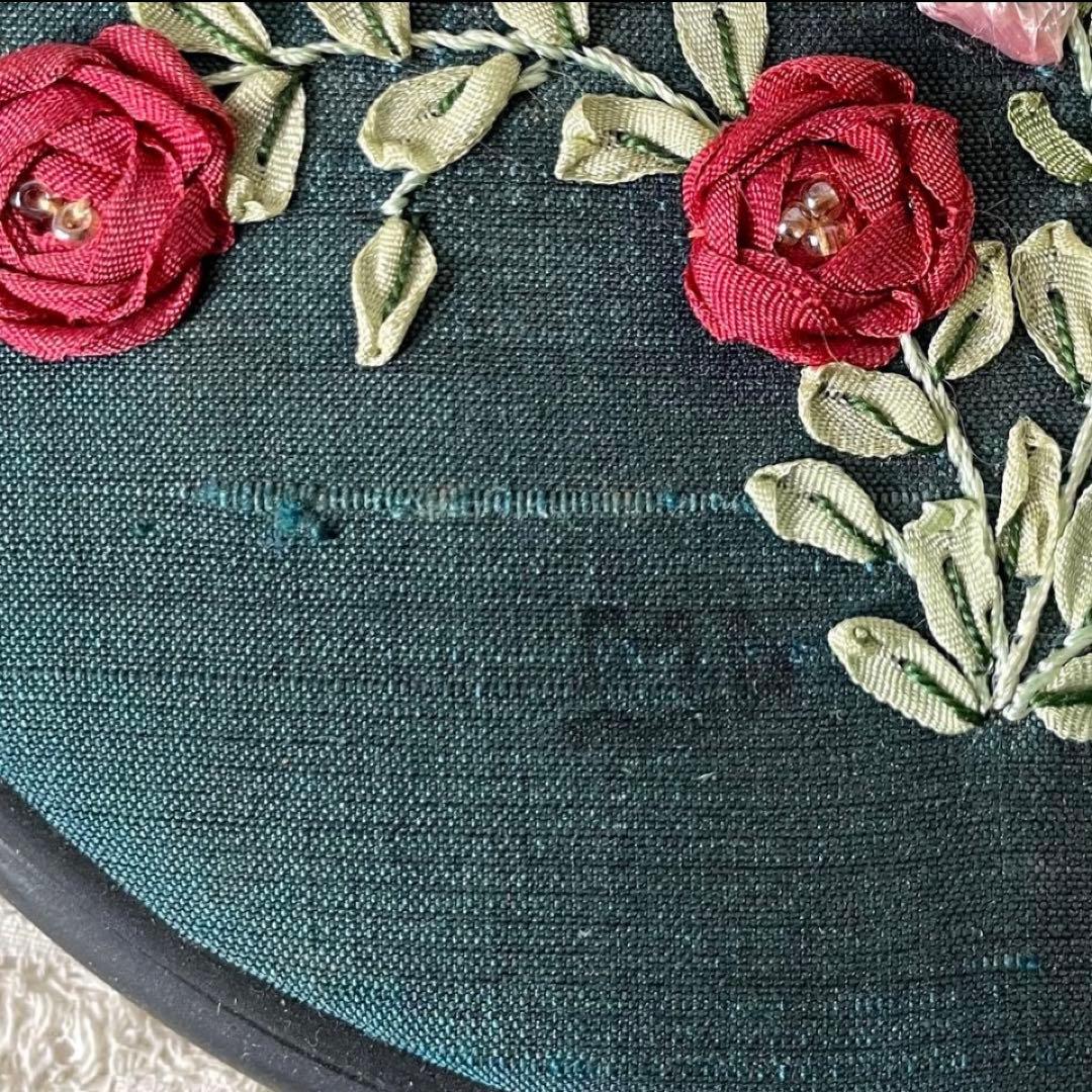 リボン刺繍オーバルフレーム　花　フランスアンティークヴィンテージ　メルスリー