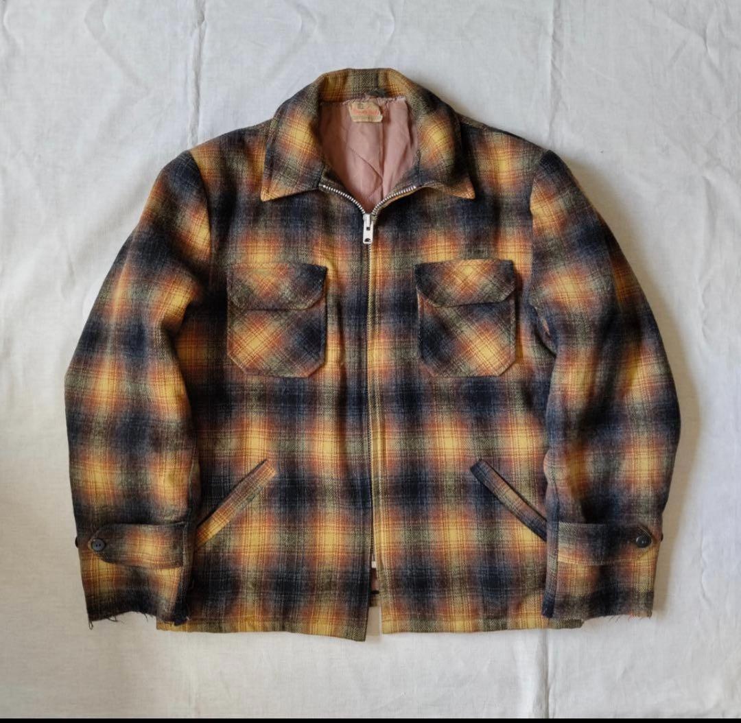 50s 60s オンブレ チェック ウールジャケット CPOジャケット