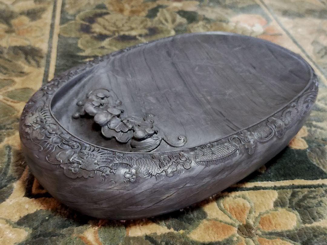 ♥大型　中国製　歙州　蝙蝠文双龍硯　硯　骨董品　端渓硯