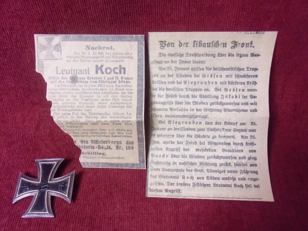 Ｗ帝政ドイツ軍/プロイセン王国＊１９１４年制定＊鉄十字勲章１級授章者名入（実物）