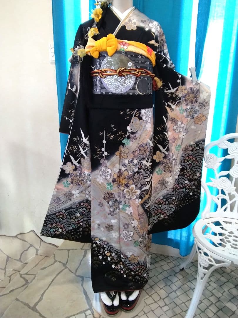 振袖フルセット、正絹振袖成人式、重ね衿帯揚げ帯締め、西陣袋帯、襦袢