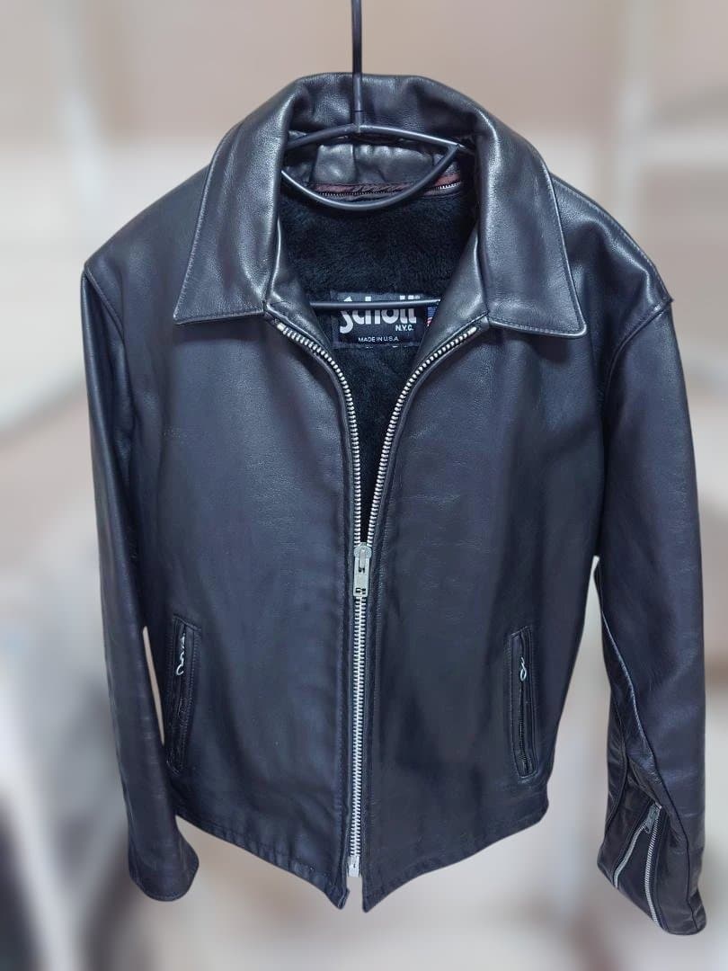 Schott シングルライダースジャケット ブラック　ボア付き