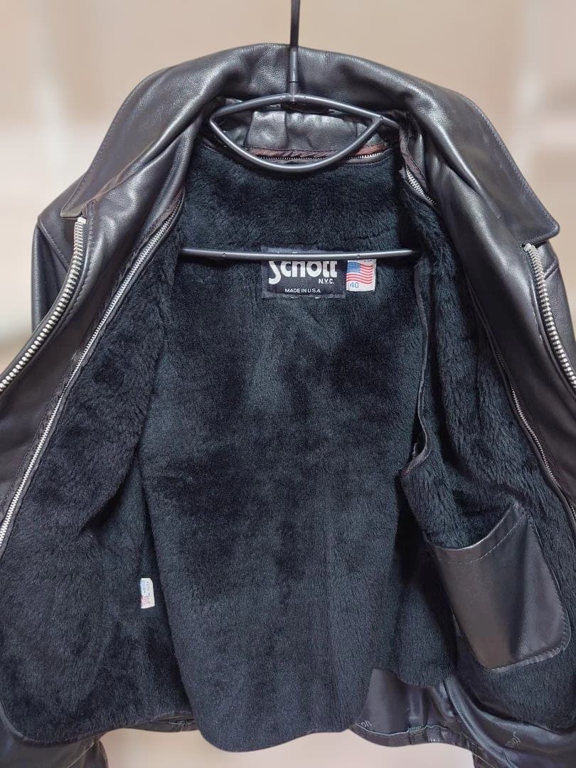 Schott シングルライダースジャケット ブラック　ボア付き