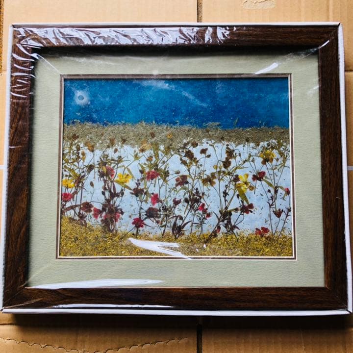 真空加工　押し花フレーム　額付き　アンティーク　美術品　絵画