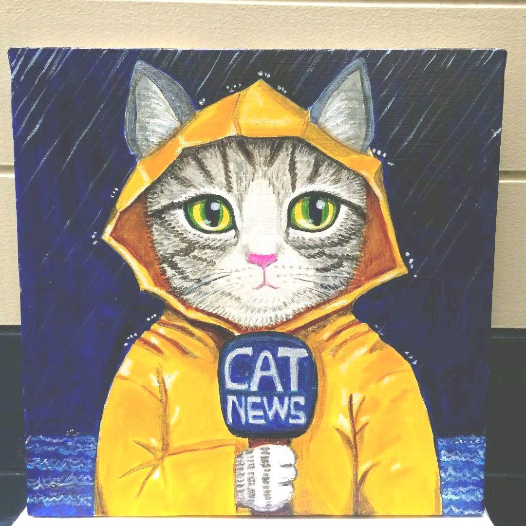 油絵　専用　嵐の訪れを伝える猫 　サバトラ白ちゃん編