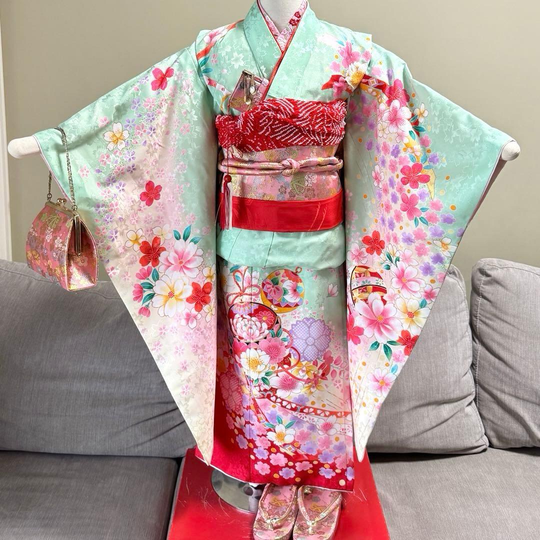 7歳七五三　セット　グリーン系着物