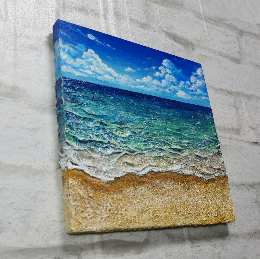 【油絵】木製パネル絵画【砂浜の海】