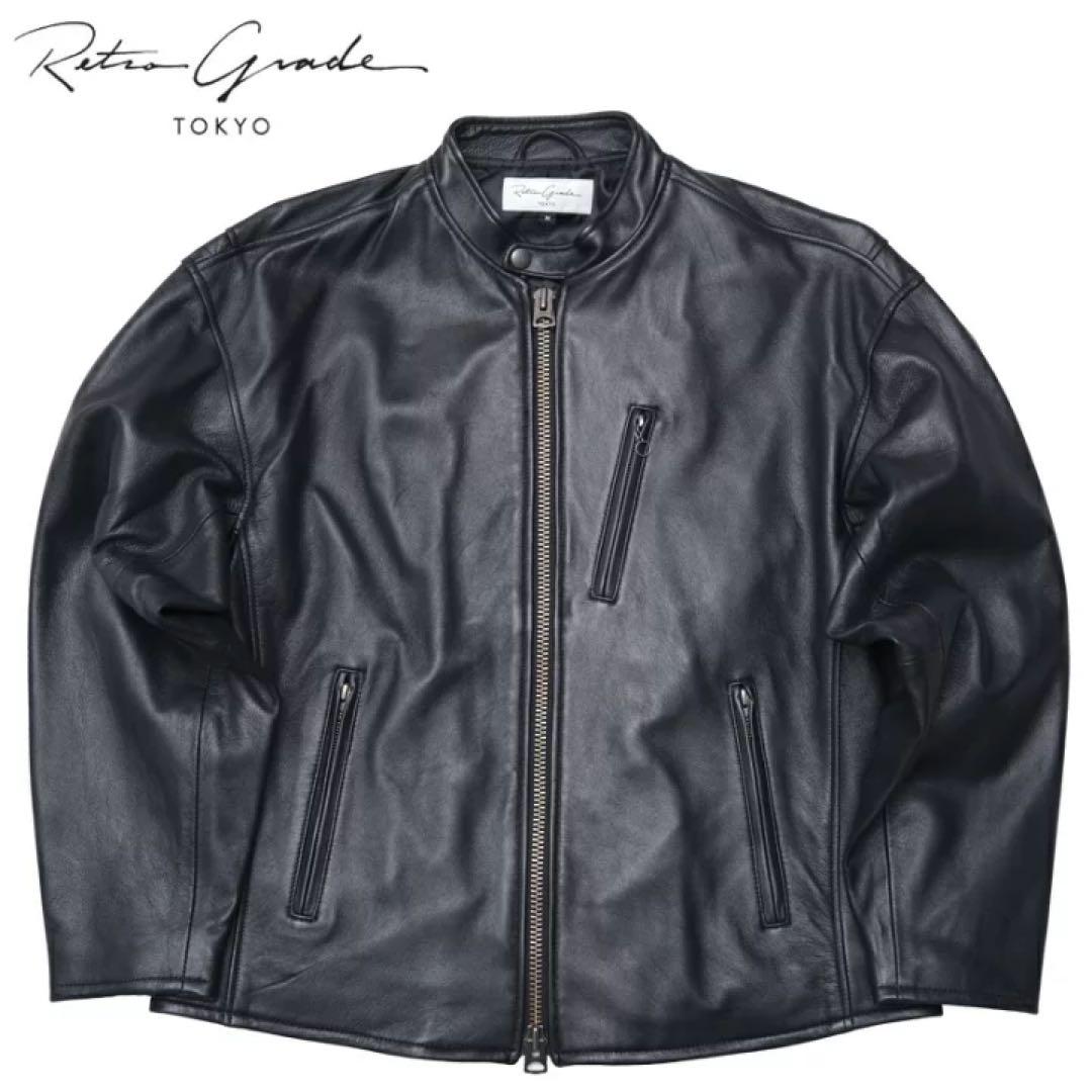 Retro Grande ブラック シープレザーシングルライダースジャケット S