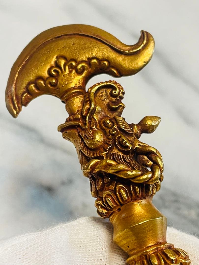 チベット密教　新品 カルタリ刀 10センチ 金メッキ　龍　金剛杵 683
