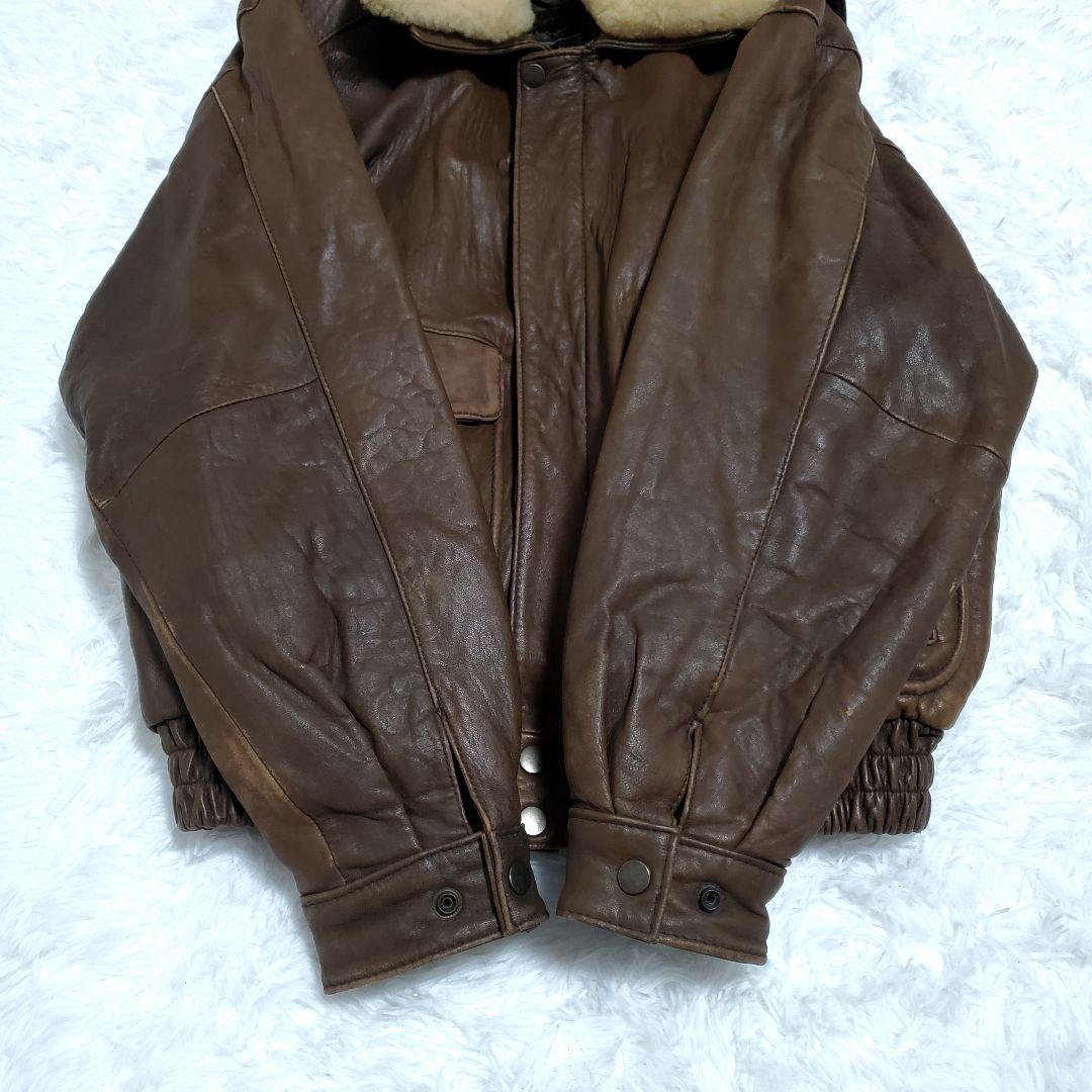 ヴィンテージ　レザージャケット　ライナー　ボア襟　ラムレザー　M　ブラウン